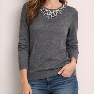 Kate Spade “Do Wonders” Grey Sweater Rhinestone Collar Size Small